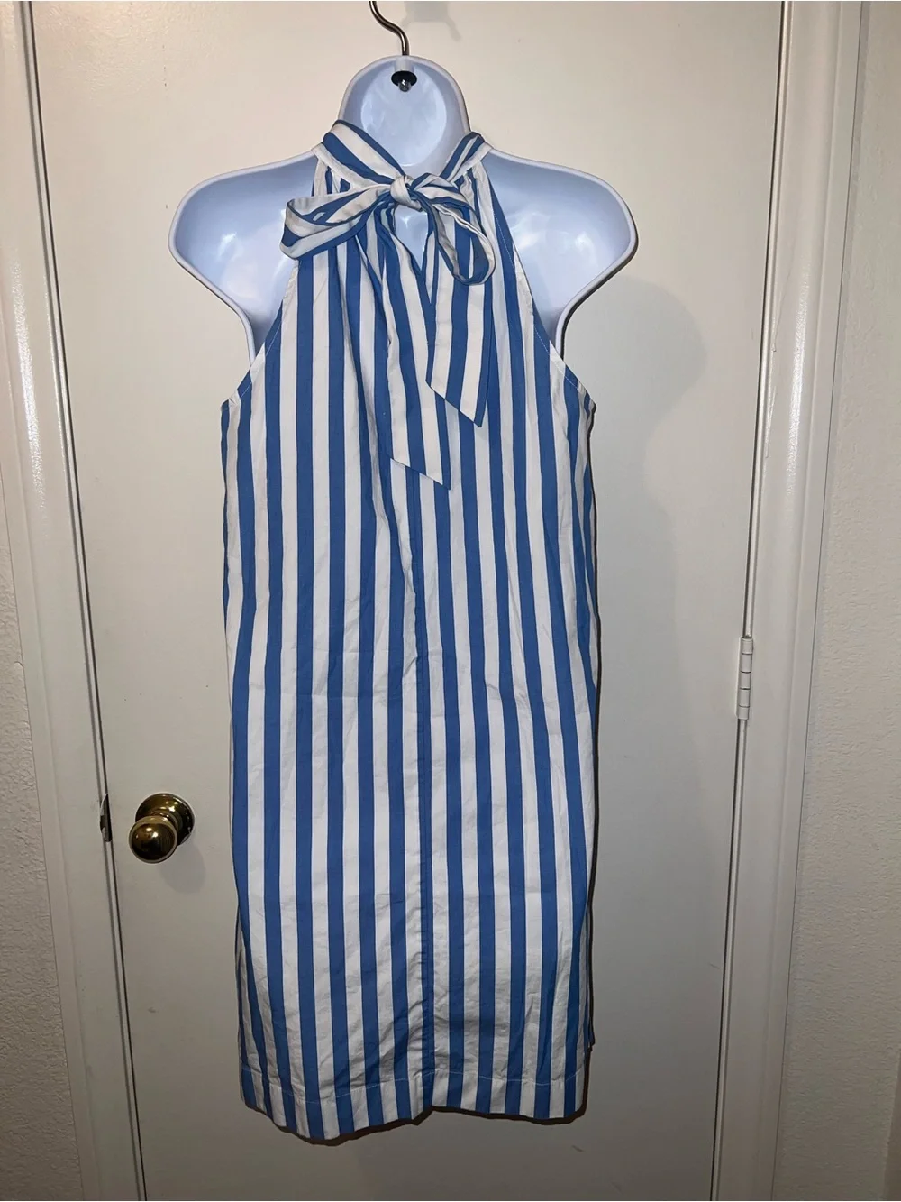 J. Crew Blue and White Striped Halter Dress